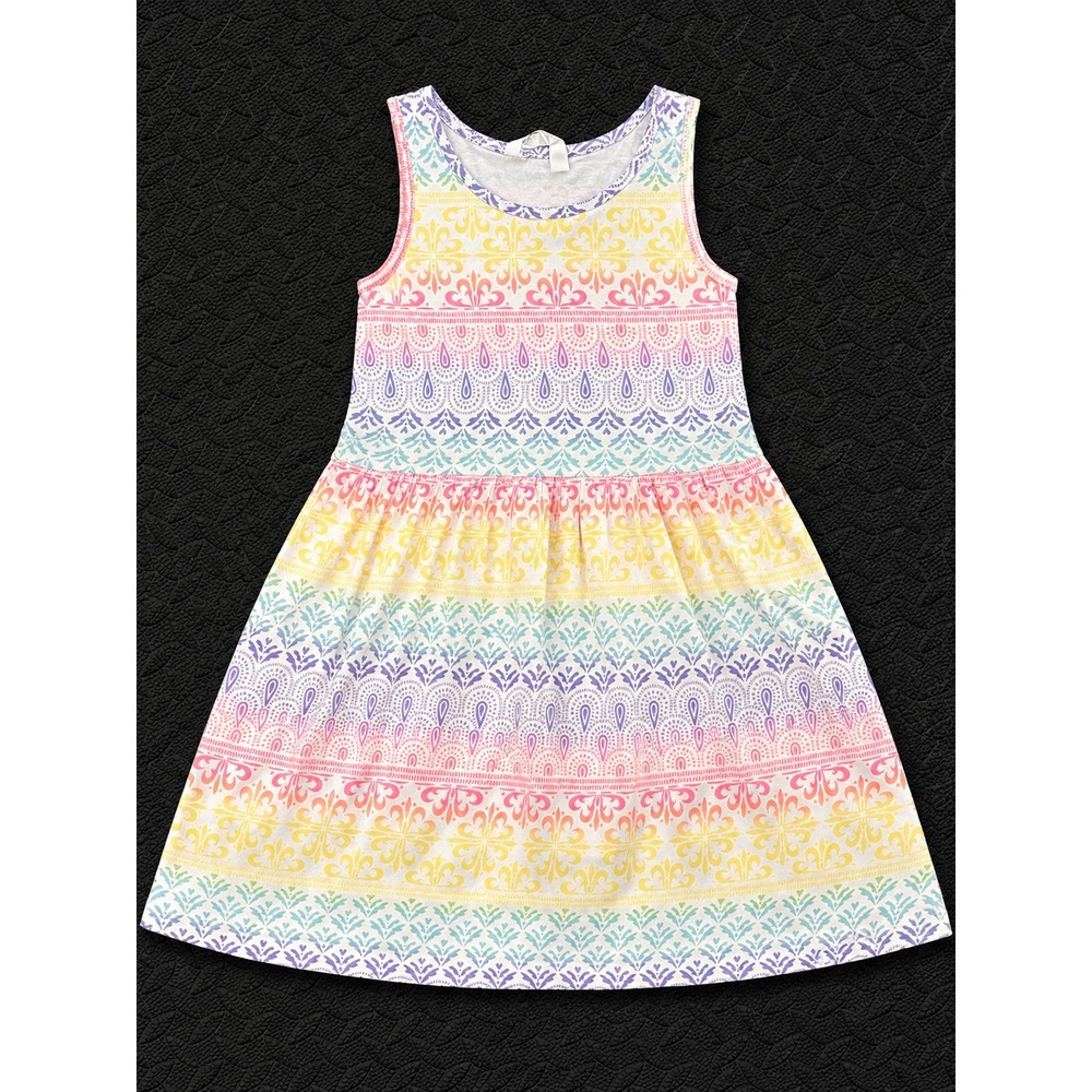 HM Girls Rainbow Damask Paisley Sleeveless Jersey Dress Size 4-6Y Multi Color